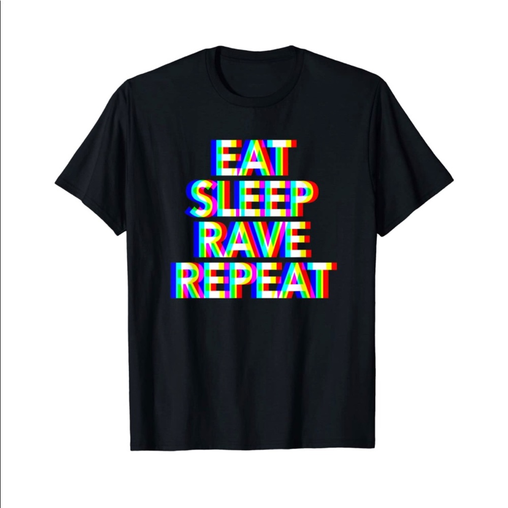 [ Sold ] Eat Sleep Rave Repeat 3D Look Black T-Shirt, Large